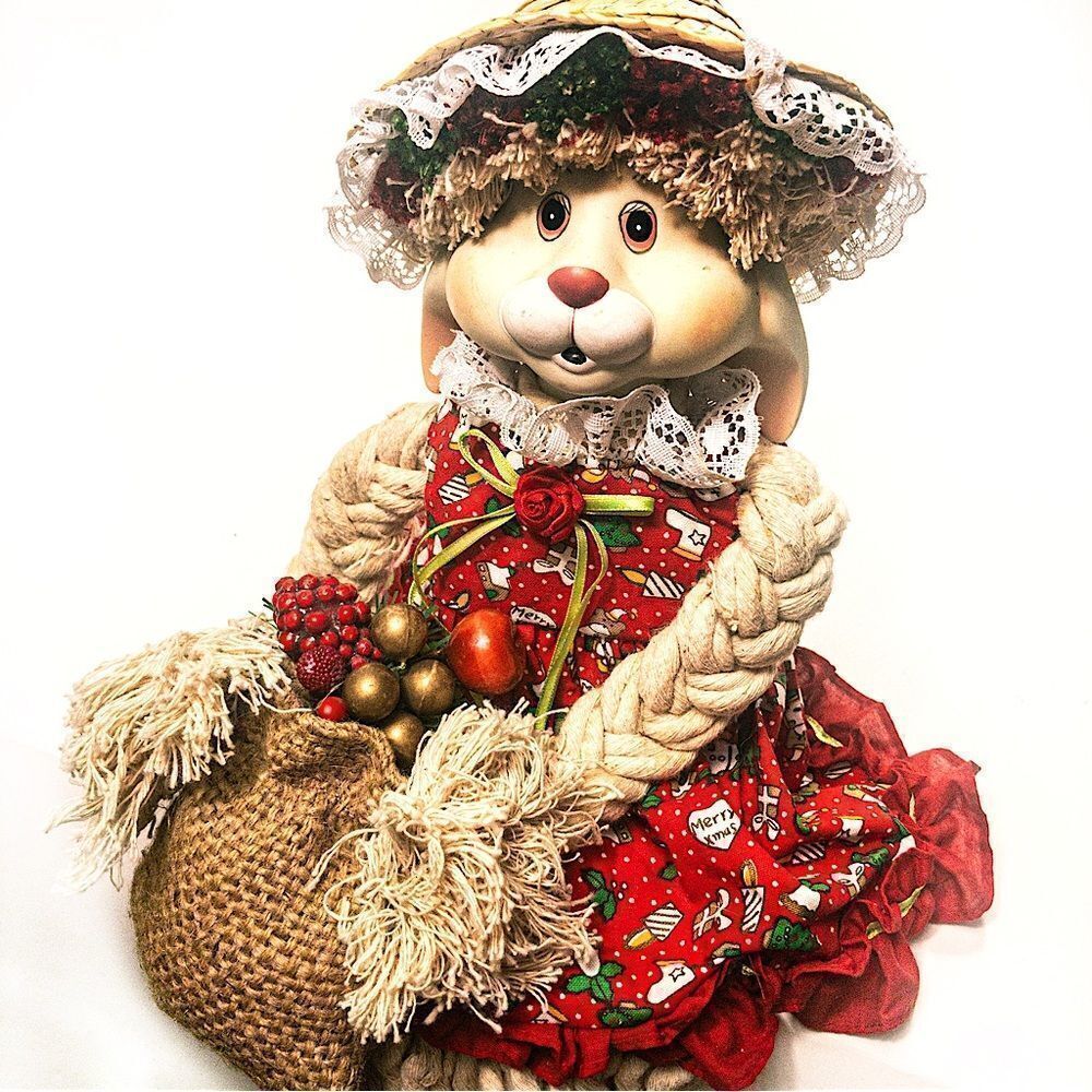 VTG House of Lloyd Christmas Flossie Bunny Rabbit Mop Doll Shelf Sitter